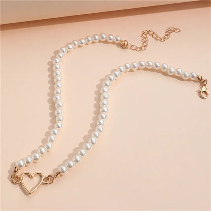 Luckacco Imitation Pearl Trendy Love Heart  Choker Necklace Female Personality Party Fashion Clavicle Collier Colar Perlas Collar Gift