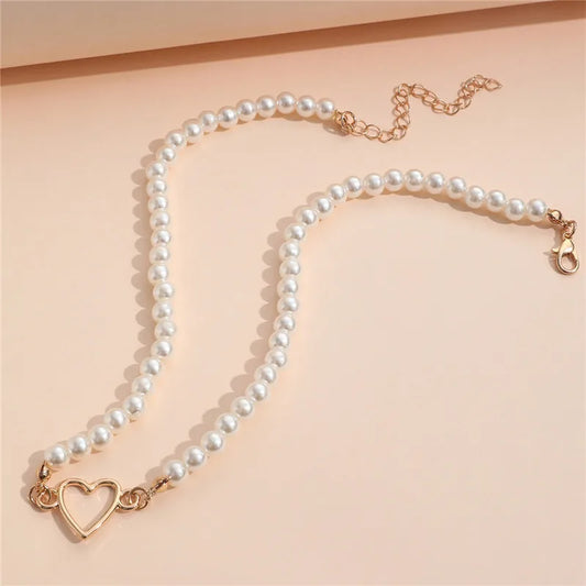 Luckacco Imitation Pearl Trendy Love Heart  Choker Necklace Female Personality Party Fashion Clavicle Collier Colar Perlas Collar Gift