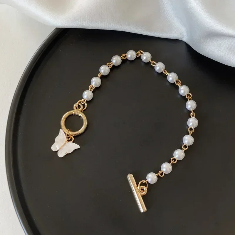 luckacco pulseras fashion butterfly pearl pendant bracelet ladies girl trend charm bracelet festive friendship birthday jewelry bracelets