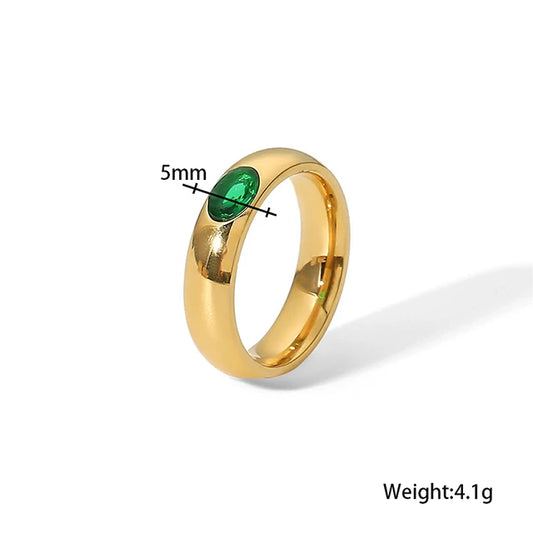 Luckacco 16K Gold Plated Stainless Steel Green White Cubic Zirconia Stackable Eternity Bands Wedding Ring Band for Women Jewelry Gift