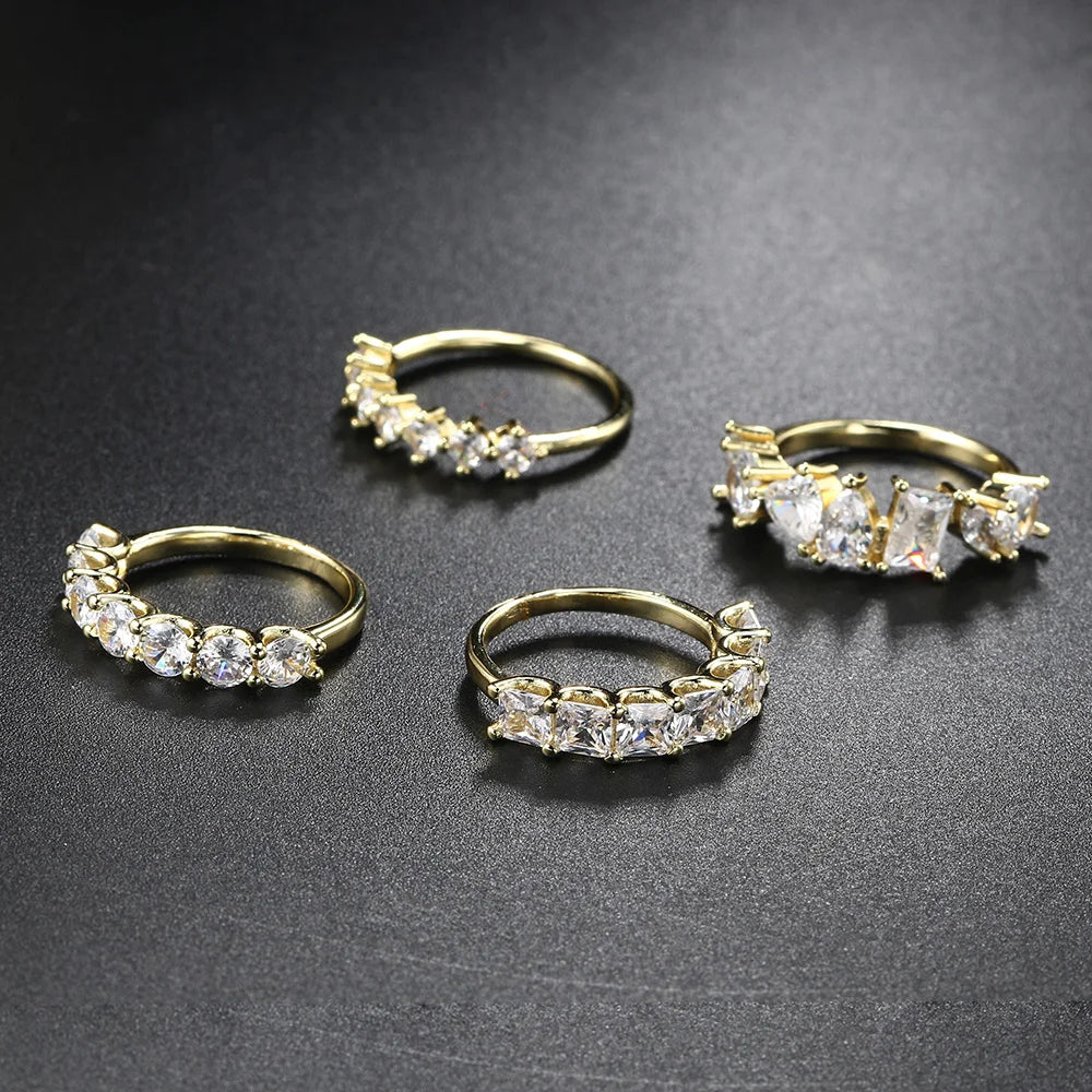 luckacco designer tennis zircon rings for female shiny dainty crystal stacking matching wedding finger ring fashion chic jewelry r018