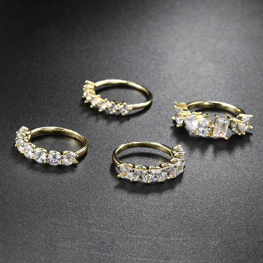 Luckacco Designer Tennis Zircon Rings for Female Shiny Dainty Crystal Stacking Matching Wedding Finger Ring Fashion Chic Jewelry R018