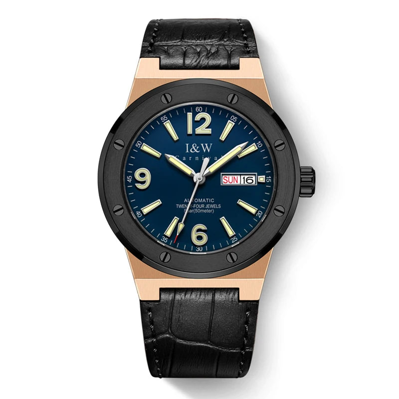 luckacco iw new fashion date men watch nh36 automatic movement luminous top brand luxury sports mechanical watch relogio masculino