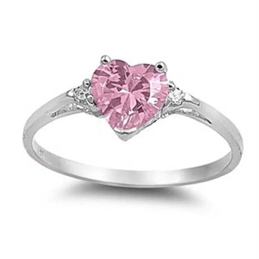 Luckacco Romantic Pink Heart shaped Ring for Female Cubic Zirconia Bridal Wedding Party  with Minimalist Fashion Jewelry Accessories