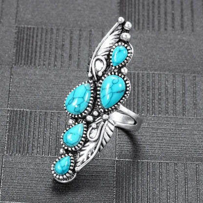 Luckacco Bohemian Ethnic Style Faux Turquoise Ring Series Large Rings for Women Personalized Vacation Party Vintage Jewelry Accessories