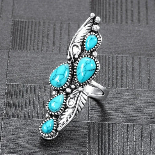 Luckacco Bohemian Ethnic Style Faux Turquoise Ring Series Large Rings for Women Personalized Vacation Party Vintage Jewelry Accessories