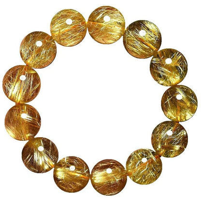 Luckacco Brazilian Golden Full Women Yellow Rutilated Quartz Bracelet for Men Gold Titaniu