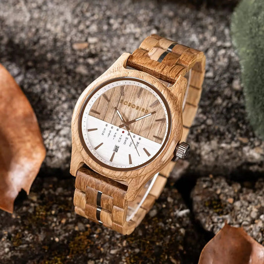 Luckacco BOBO BIRD Wooden Quartz Watch Vintage Man Watch With Calendar Original Luxury Brands Men's Wooden Wristwatch 2024 New Arrival