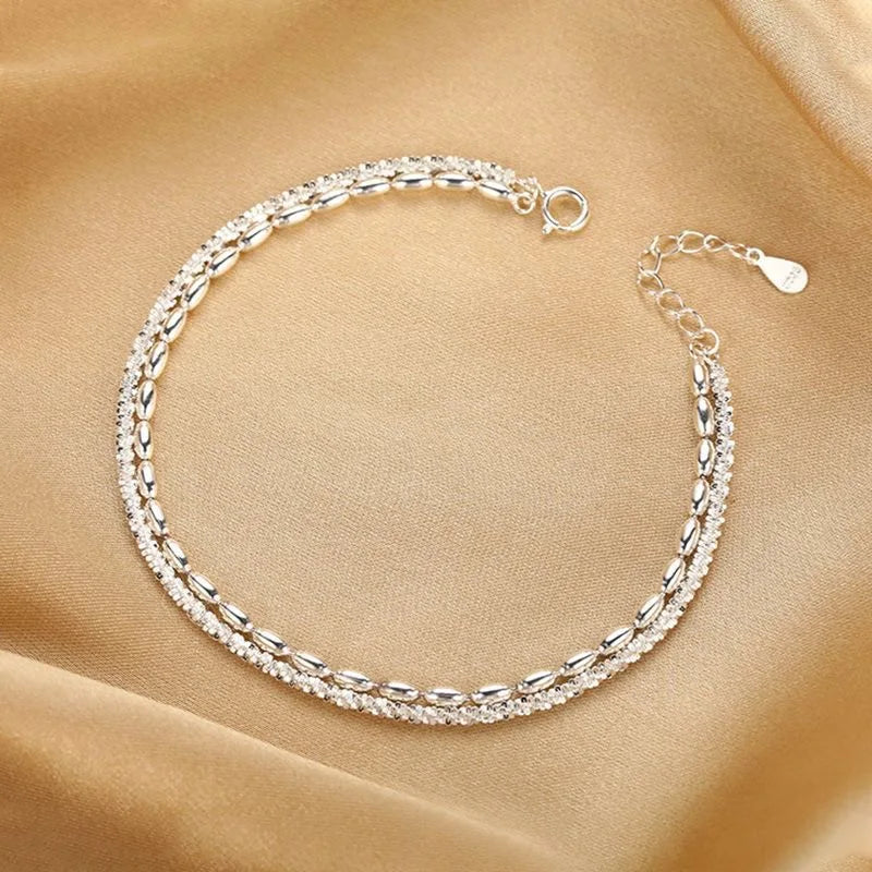 luckacco 925 sterling silver pearl beads bracelet for women girls vintage irregular metal charm bangles luxury fashion party jewelry gift