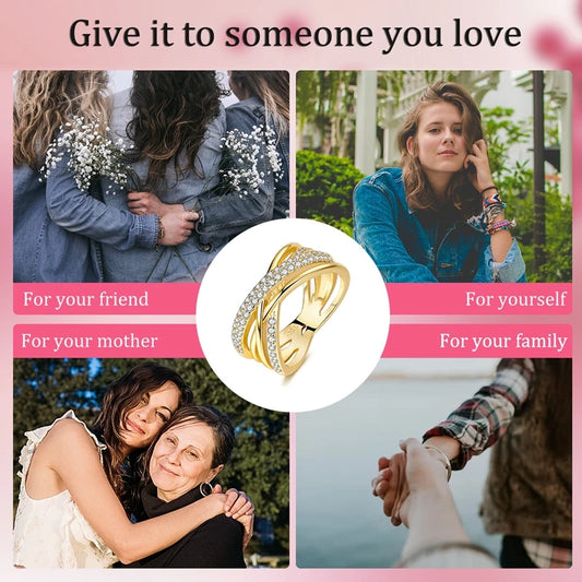 Luckacco New 925 Sterling Silver Rings Gold Heart Bow Adjustable Open Closed Ring Suitable for Women Stacking Ring Fashion Jewelry Gift