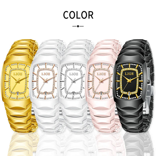Luckacco LIGE 2025 TOP Elegant Women's Watch Waterproof Fashion Ladies Clock Creative Ceramic Strap Watch for Women Gift Relogio Feminino