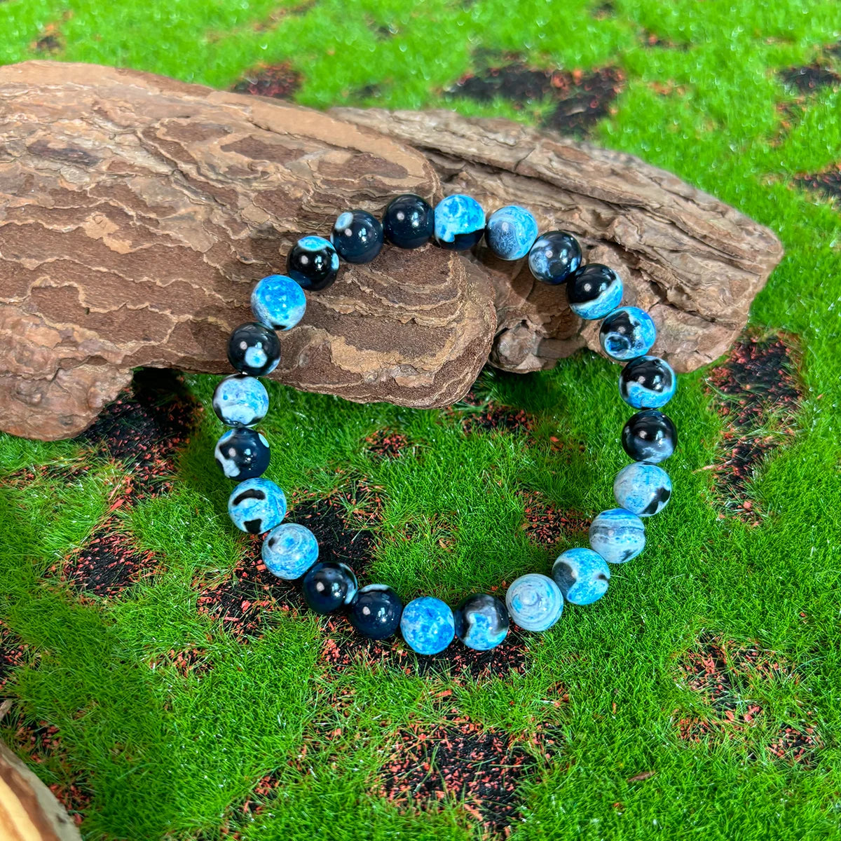 luckacco 8mm blue fire agate bracelet - natural relaxation and mental clarity, perfect gift for family and friends