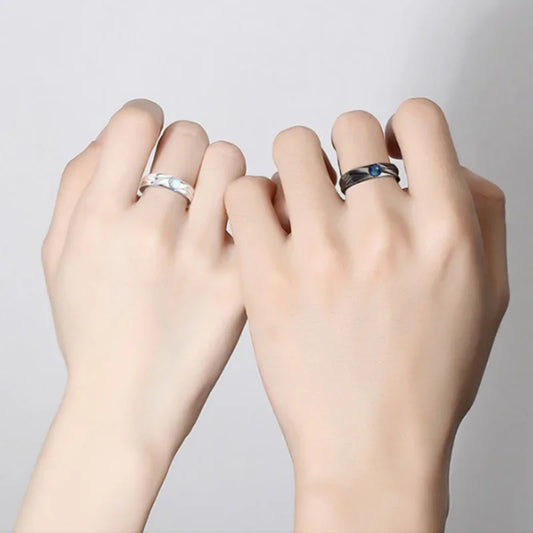 Luckacco 2Pcs Demons and Angels GothicMatching Couple Friendship Lover Open Adjustable Rings Stainless Steel Wedding Ring Jewelry Gifts