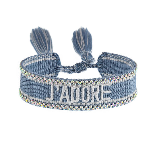 Luckacco Rhinestone Embroidery Woven Bracelets Adjustable Rope Stackable Bangle For Women