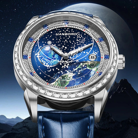 Luckacco HANBORO Lunar Exploration Series Men's Fully Automatic Mechanical Watch Fashion Starry Night Light Waterproof Watch