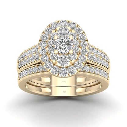 Luckacco 2PCS Diamond Couple Rings Set Woman Wedding Engagement Sterling Silver Ring Shining Luxury 5A Zircon 14k Gold Classic Jewelry