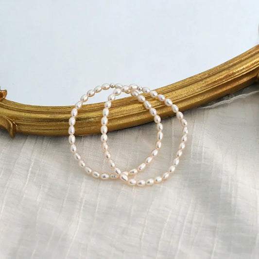 Luckacco Minar INS Fashion Genuine Freshwater Pearl Beaded Bracelets for Women Pearls Strand Elastic Charm Bracelet Office Career Jewelry