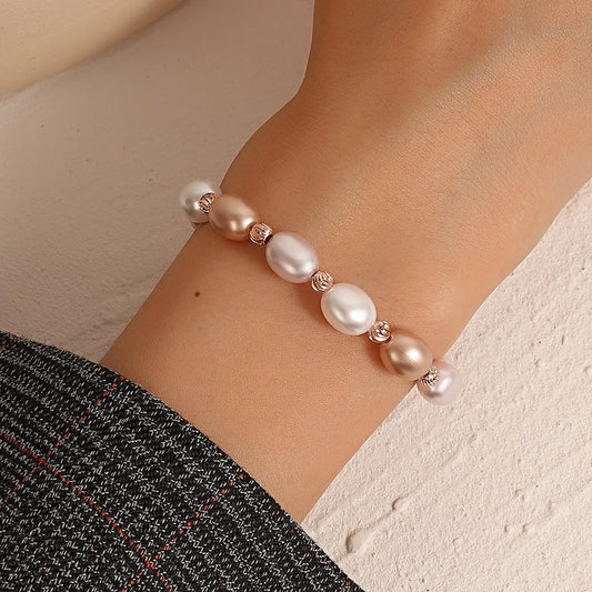 Luckacco Classic Baroque Ellipse Gold Color Pearl Beaded Bracelet Foe Women Charm Trendy Adjustable Bride Bangle Jewelry Accessory Gift