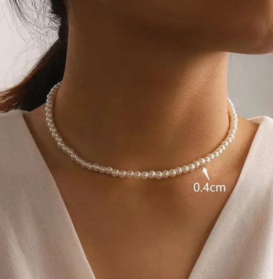 Luckacco New Fashion Simple Imitation Pearl Choker Necklace for Women Vintage Elegant Beaded Temperament Necklace Wedding Party Jewelry