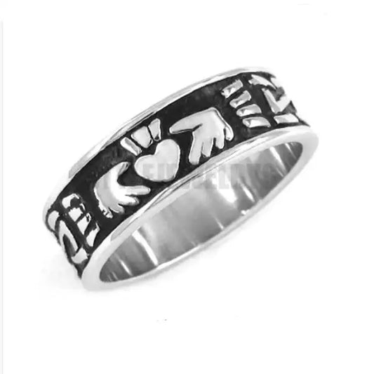 Luckacco Claddagh Style Hand to Hold a Heart with Crown Ring Stainless Steel Jewelry Celtic Biker Wedding Ring  SWR0312A