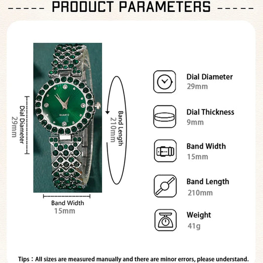 Luckacco Women Fashion Watches Heart Rhinestone Ring Necklace Earring Jewelry Set Luxury Dress Quartz WristWatch Simple Elegant Watch Gif