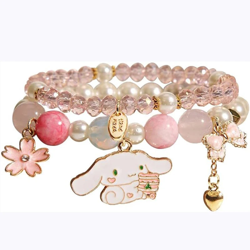 luckacco kawaii bracelets crystal beads bracelet cute cartoon elastic beaded pearl bracelets jewelry for girls women bff friendship gift