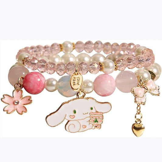 Luckacco Kawaii Bracelets Crystal Beads Bracelet Cute Cartoon Elastic Beaded Pearl Bracelets Jewelry for Girls Women Bff Friendship Gift
