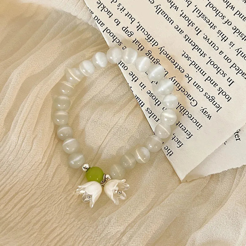 luckacco 2024 new trendy red crystal beaded bracelets for women simple tassel handmade beads fox pendant bracelets jewelry accessories
