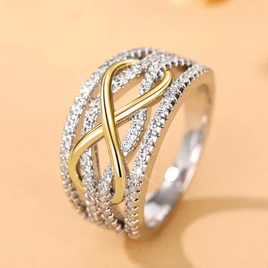 Luckacco Fashion Infinite Love Rings for Women Full Bling Iced Out Cubic Zirconia Wedding Engagement Rings Trendy Luxury Jewelry Anillos