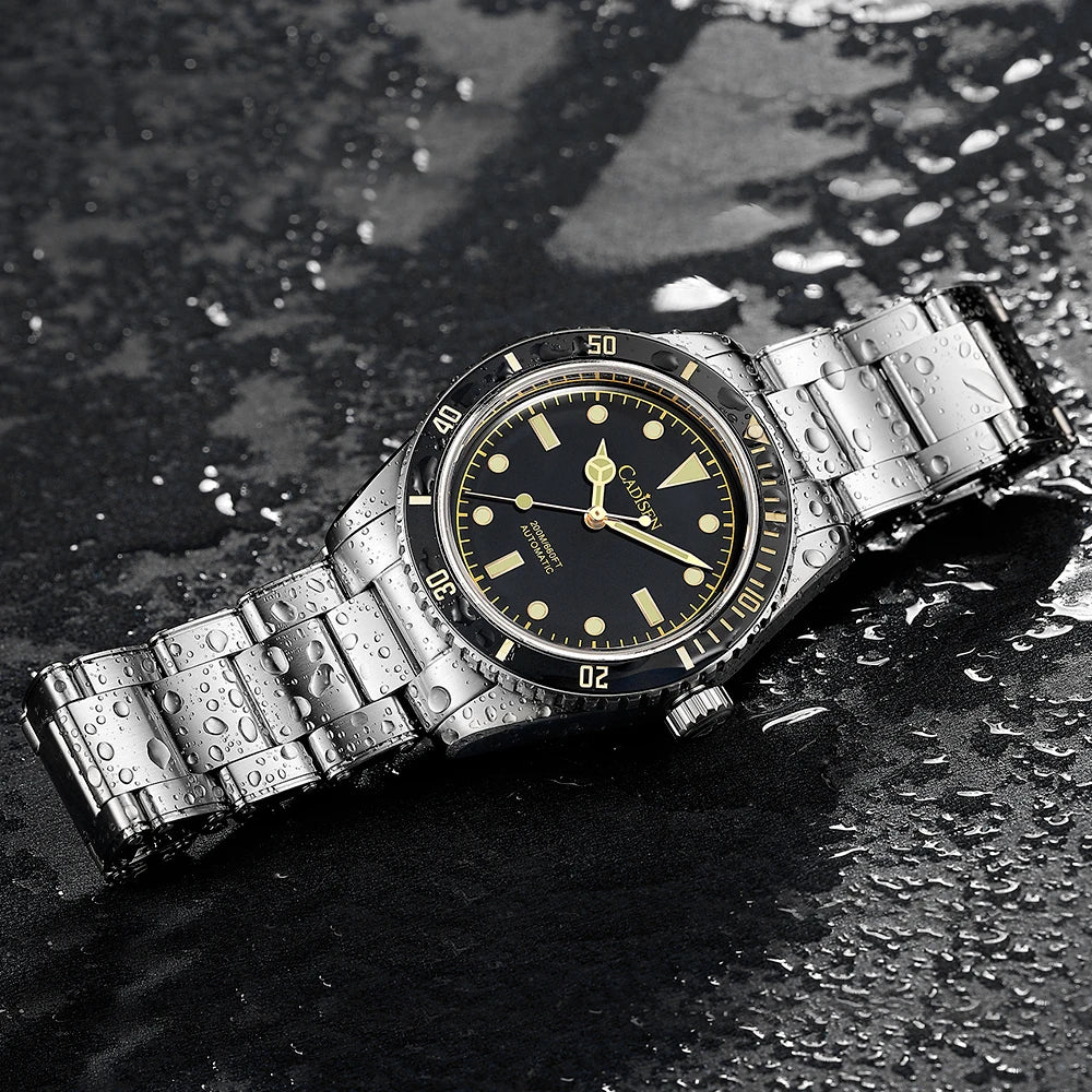 luckacco cadisen luxury men watch 38mm diver vintage automatic business wristwatches nh35 mechanical sapphire 20 bar mens retro clock
