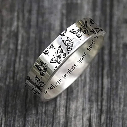 Luckacco Vintage Do What Makes Your Soul Shine Letter Women's Rings Women's Butterfly Ring Fashion Simple Silver Color Jewelry Fine