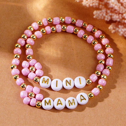 Luckacco Go2boho 2 PCS Parenting Stretch Set Custom MAMA & MINI Design Multi Beaded Bracelets for Women Keep Health to Family Gifts
