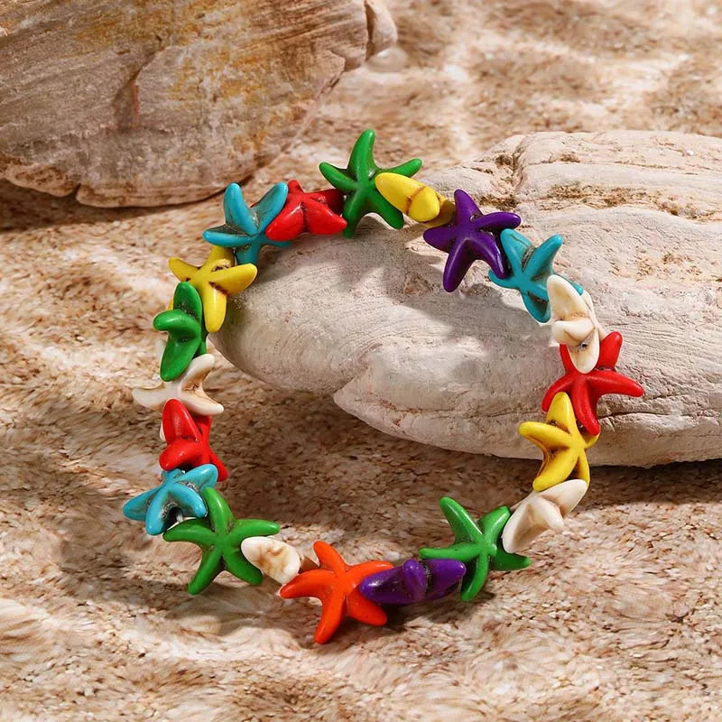 luckacco bohemian imitation shell beads bracelet for women sea star turtle woven rope bracelet handmade friendship beach holiday  jewelry