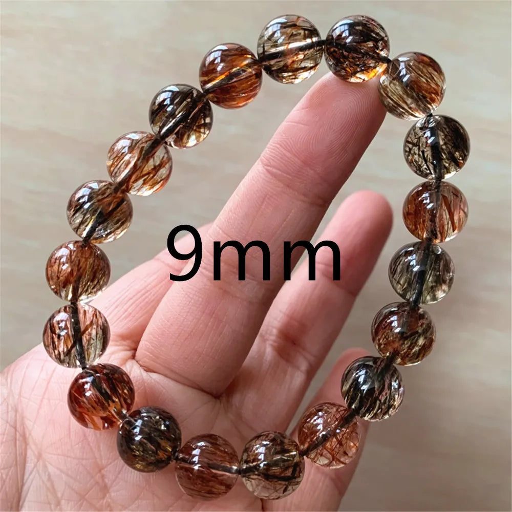 luckacco natural black gold super seven 7 rutilated quartz bracelet woman men copper rutilated rare clear round beads aaaaaaa