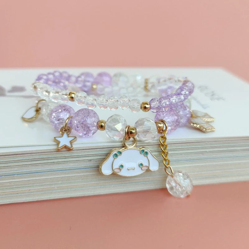 luckacco kawaii bracelets crystal beads bracelet cute cartoon elastic beaded pearl bracelets jewelry for girls women bff friendship gift