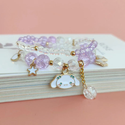 Luckacco Kawaii Bracelets Crystal Beads Bracelet Cute Cartoon Elastic Beaded Pearl Bracelets Jewelry for Girls Women Bff Friendship Gift