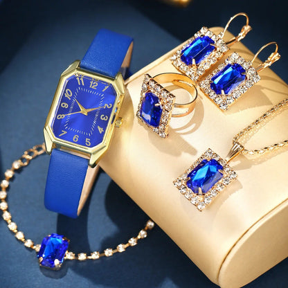Luckacco 6/5/1PCS Luxury Fashion Square Women's Watches Brand Ladies Quartz Wristwatch Jewelry Set Classic Simple Femme Relogio Feminino