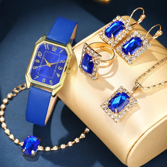 Luckacco 6/5/1PCS Luxury Fashion Square Women's Watches Brand Ladies Quartz Wristwatch Jewelry Set Classic Simple Femme Relogio Feminino