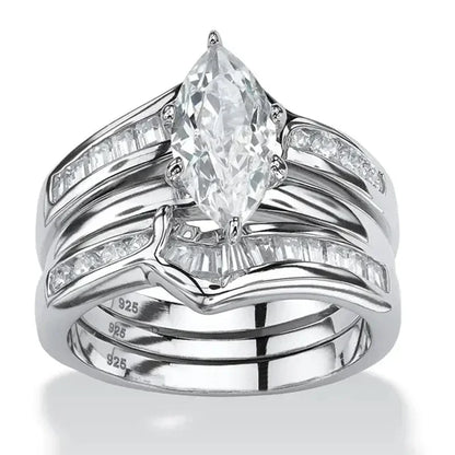 Luckacco Luxury Marquis Cut Droplet Ring Women's Gorgeous Anniversary Party Jewelry Noble  Fashion Engagement Ceremony Accessories