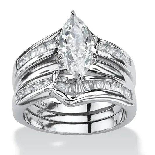 Luckacco Luxury Marquis Cut Droplet Ring Women's Gorgeous Anniversary Party Jewelry Noble  Fashion Engagement Ceremony Accessories