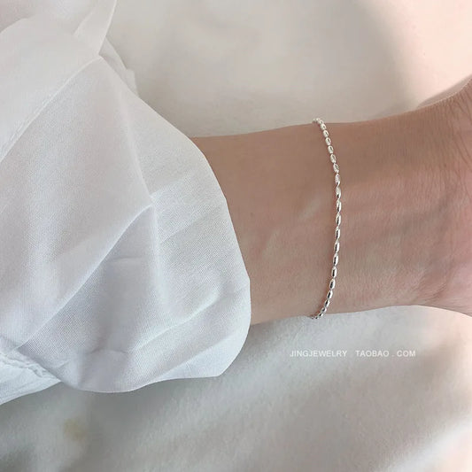 Luckacco S925 Sterling Silver Necklace Simple Beads Choker Shiny Delicate Collarbone Chain For Girl Wedding Gift Fine Jewelry