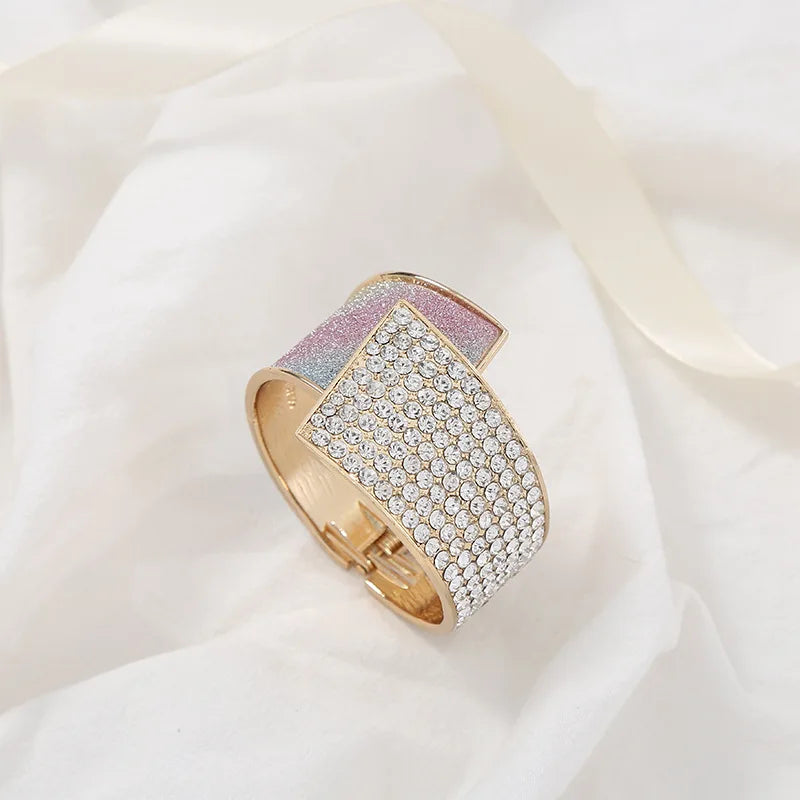 luckacco new diamond inlaid leather alloy elastic bracelet for women, fashionable and high-end, full diamond bracelet