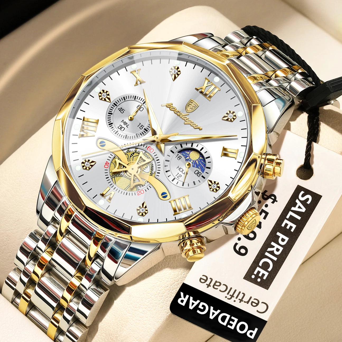 luckacco poedagar luxury men watch top original waterproof luminous chronograph man wristwatch stainless steel quartz men's watches reloj