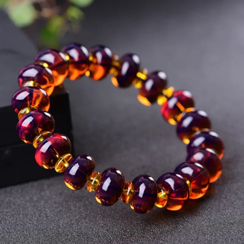 luckacco amber baltic certificate violet bracelet original stone amber beads bracelets for men and women beeswax bracelets jewelry gifts