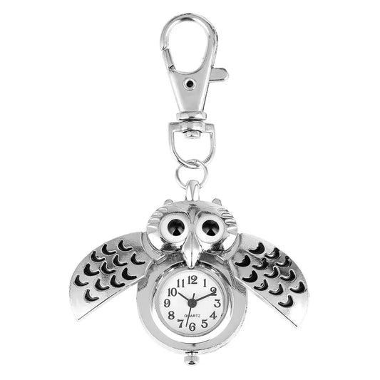 Luckacco Tiny Cute Owl Shaped Pendant Necklace Pocket Watch for Kid Men Women Retro Quartz Pocket Clock Gifts Arabic Numerals Dial