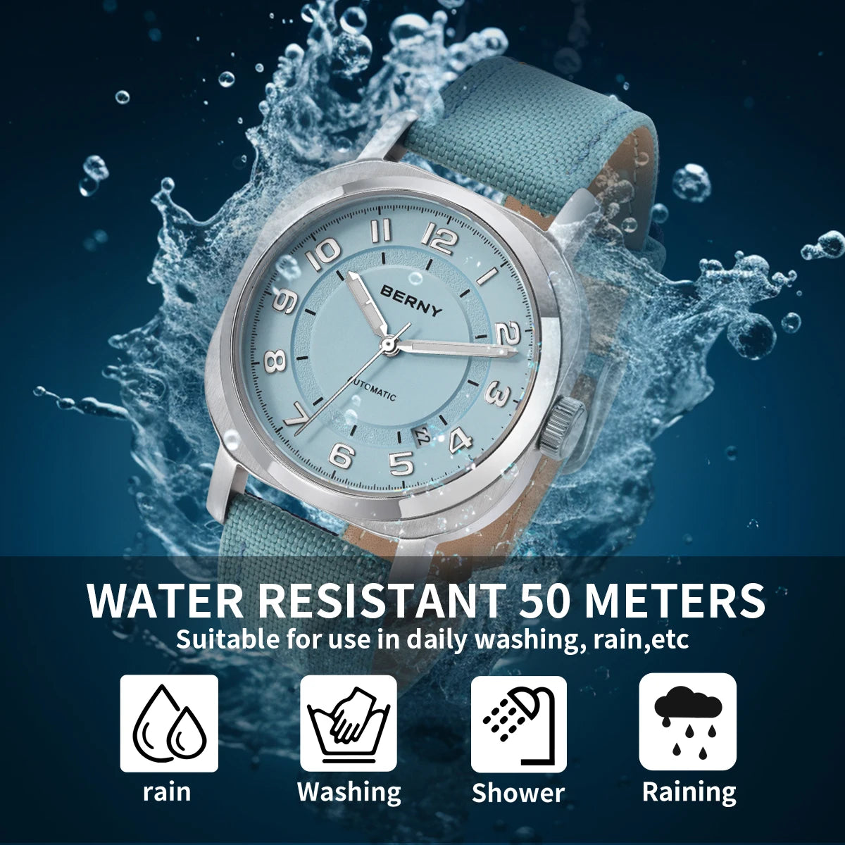 luckacco berny mechanical watch for women self-wind pillow cushion sapphire super luminous wristwatch canvas calendar watch for ladies