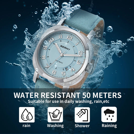 Luckacco BERNY Mechanical Watch for Women Self-wind Pillow Cushion Sapphire Super Luminous Wristwatch Canvas Calendar Watch for Ladies