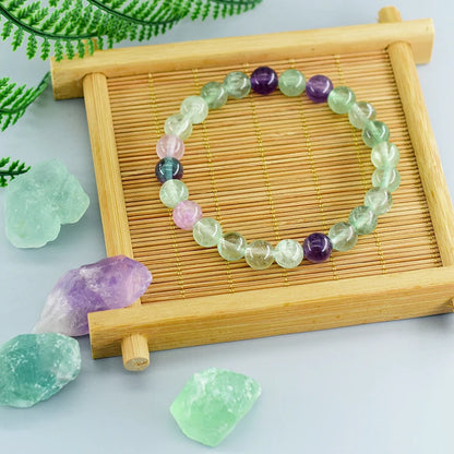 Luckacco Fluorite Bracelet with Natural Stones 6 8 10mm Beads Charm Jewelry for Women Amethyst Crystal Agates Beads Energy Healing Bangle