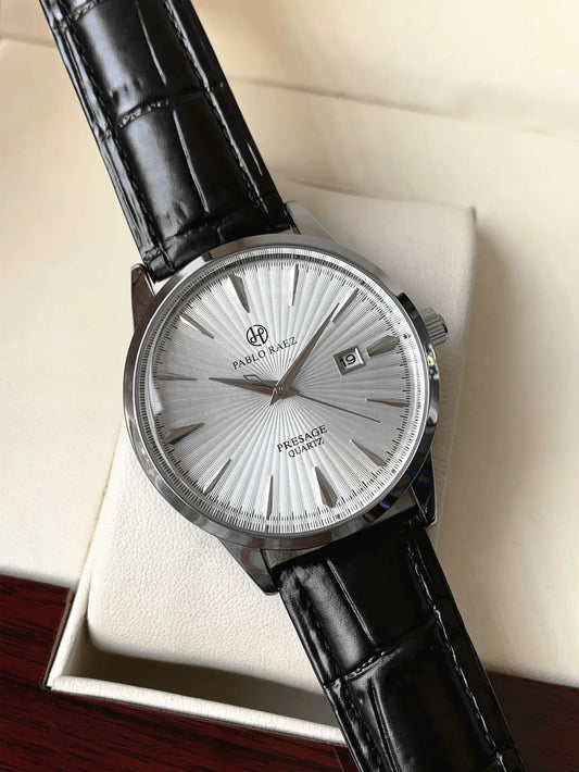 Luckacco Top Brand Men's Watch Simple Business Waterproof Calendar Leather Strap Male Fashion Quartz Watches Gift: Box, Spare Battery