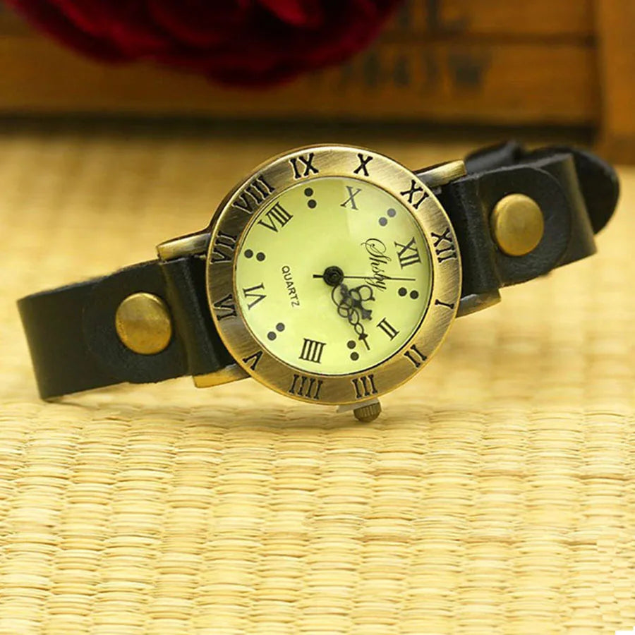 luckacco shsby new rome vintage cow leather strap watches women dress bracelet watches female bronze quartz watch student leisure watch
